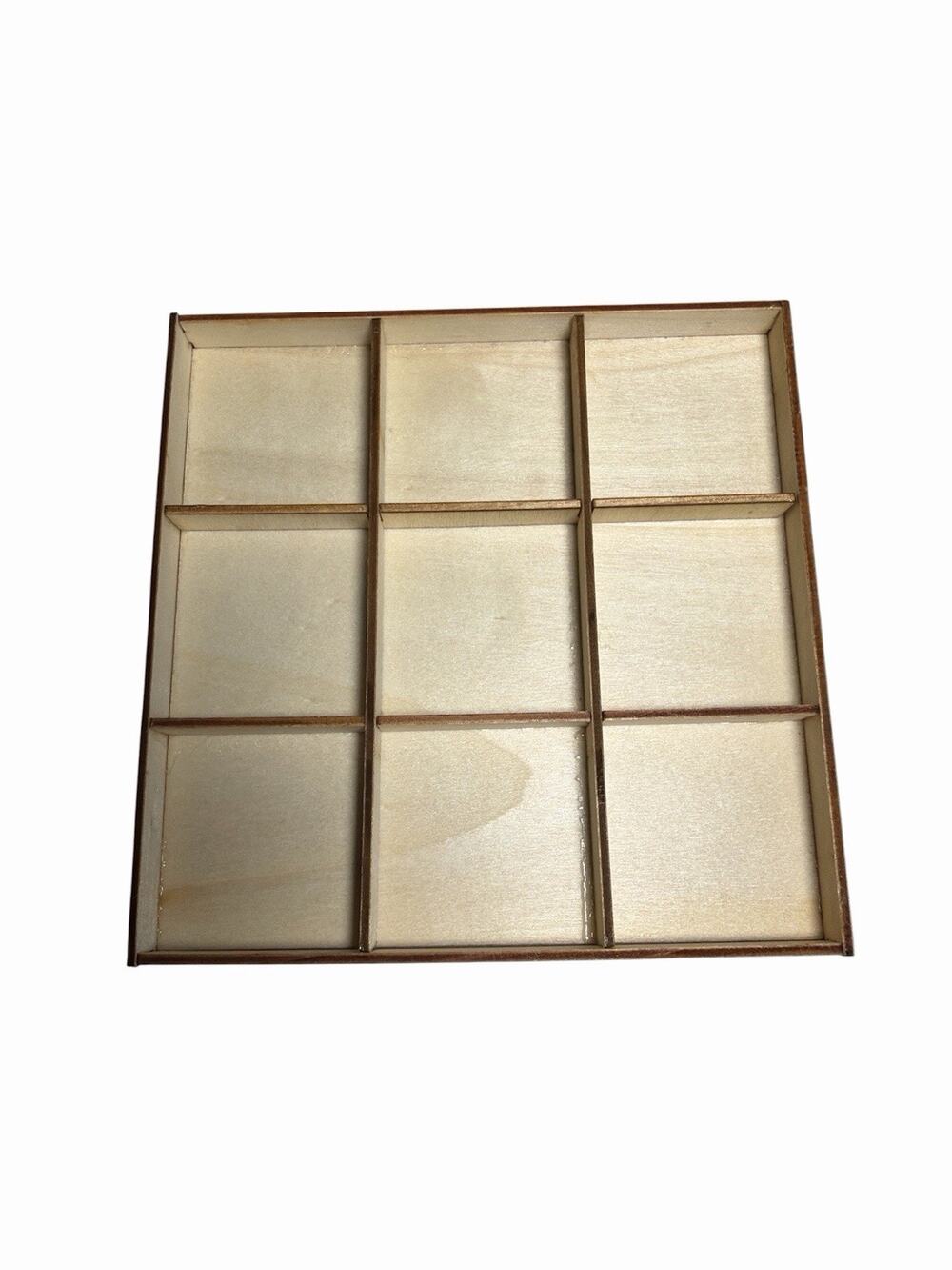 Small Wooden 9 Grids Compartments Unfinished Trinket Display Tray Box DIY